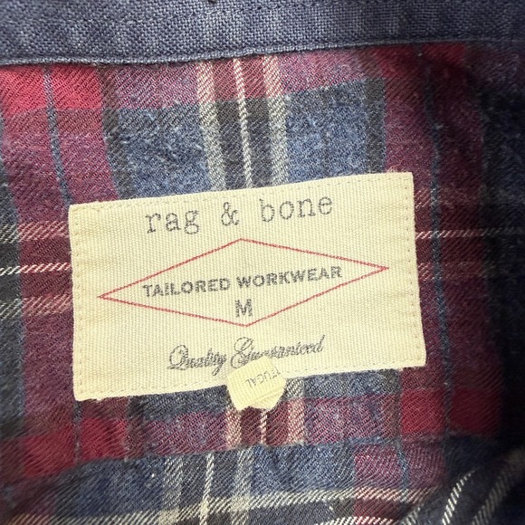 Rag & Bone Shirt Mens Medium Blue Red Plaid Flannel Buttn Down Tailored Workwear - Picture 5 of 10
